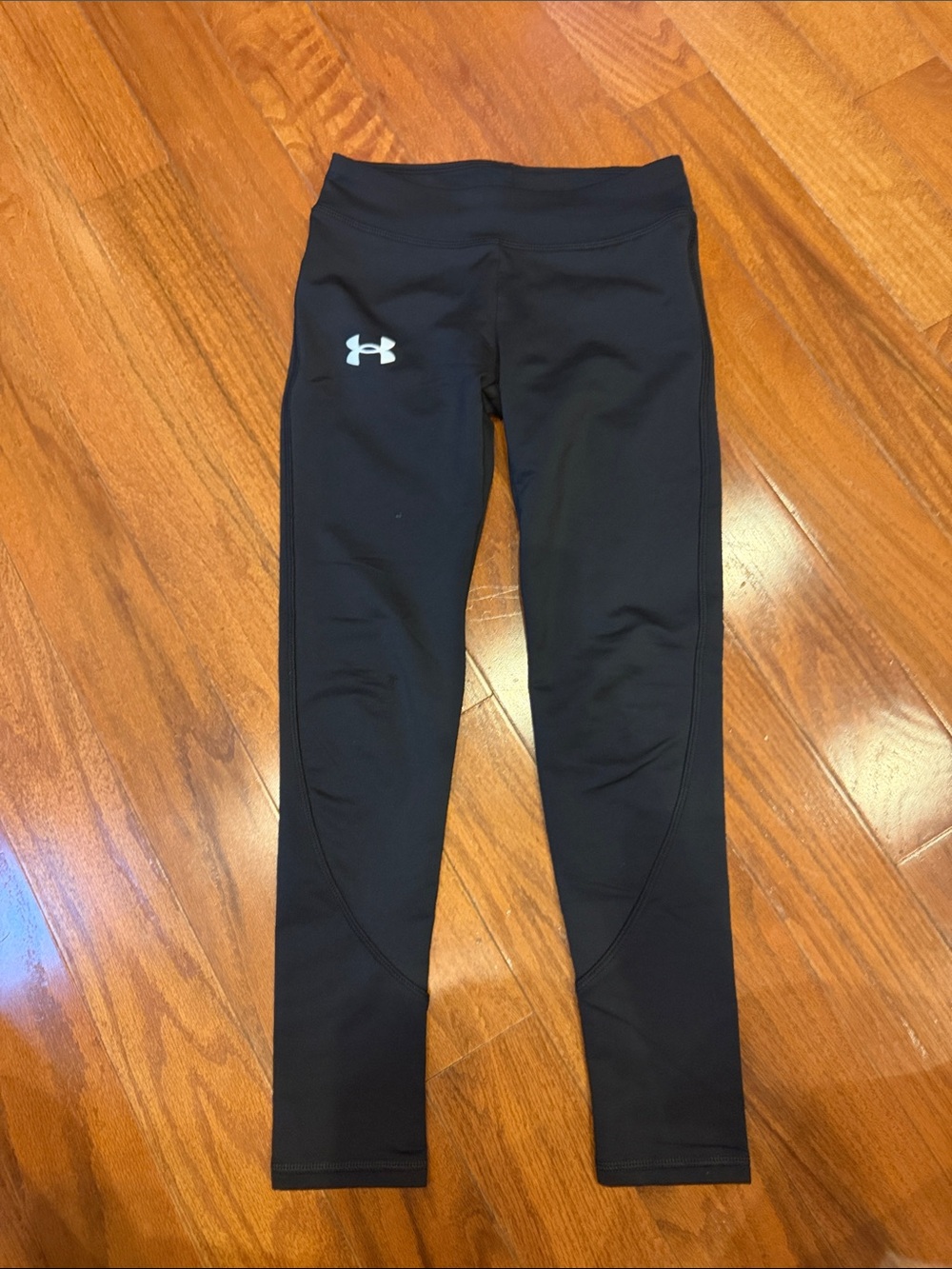 Under Armour Black Girls' Performance Leggings with White Logo